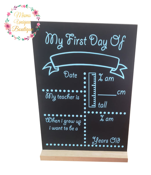 First Day of School/Daycare Dots Chalk Board with Ruler My Teacher - Blue