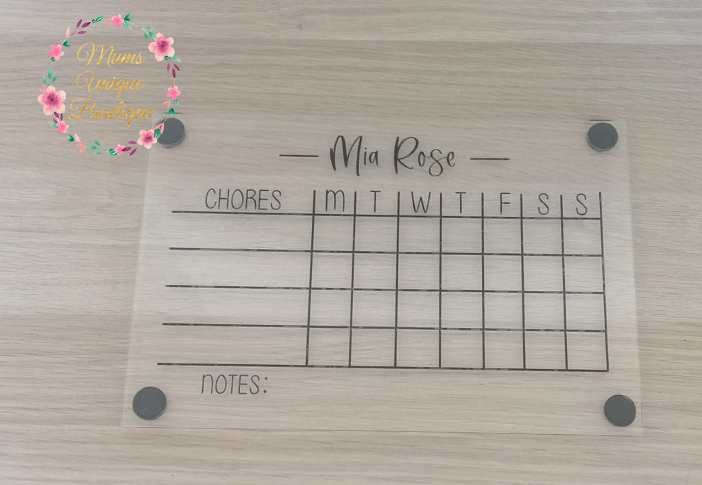 Acrylic Chore Chart with Magnets
