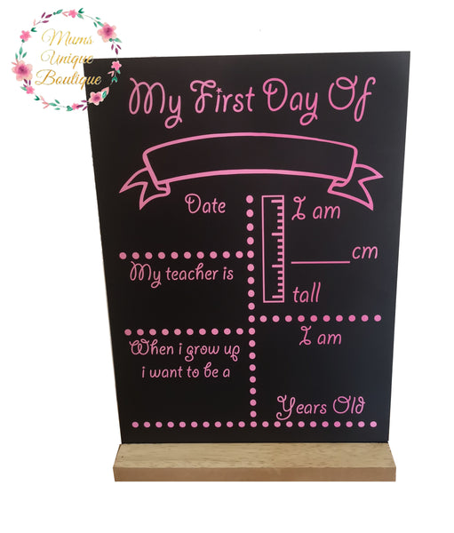 First Day of School/Daycare Dots Chalk Board with Ruler My Teacher - Pink